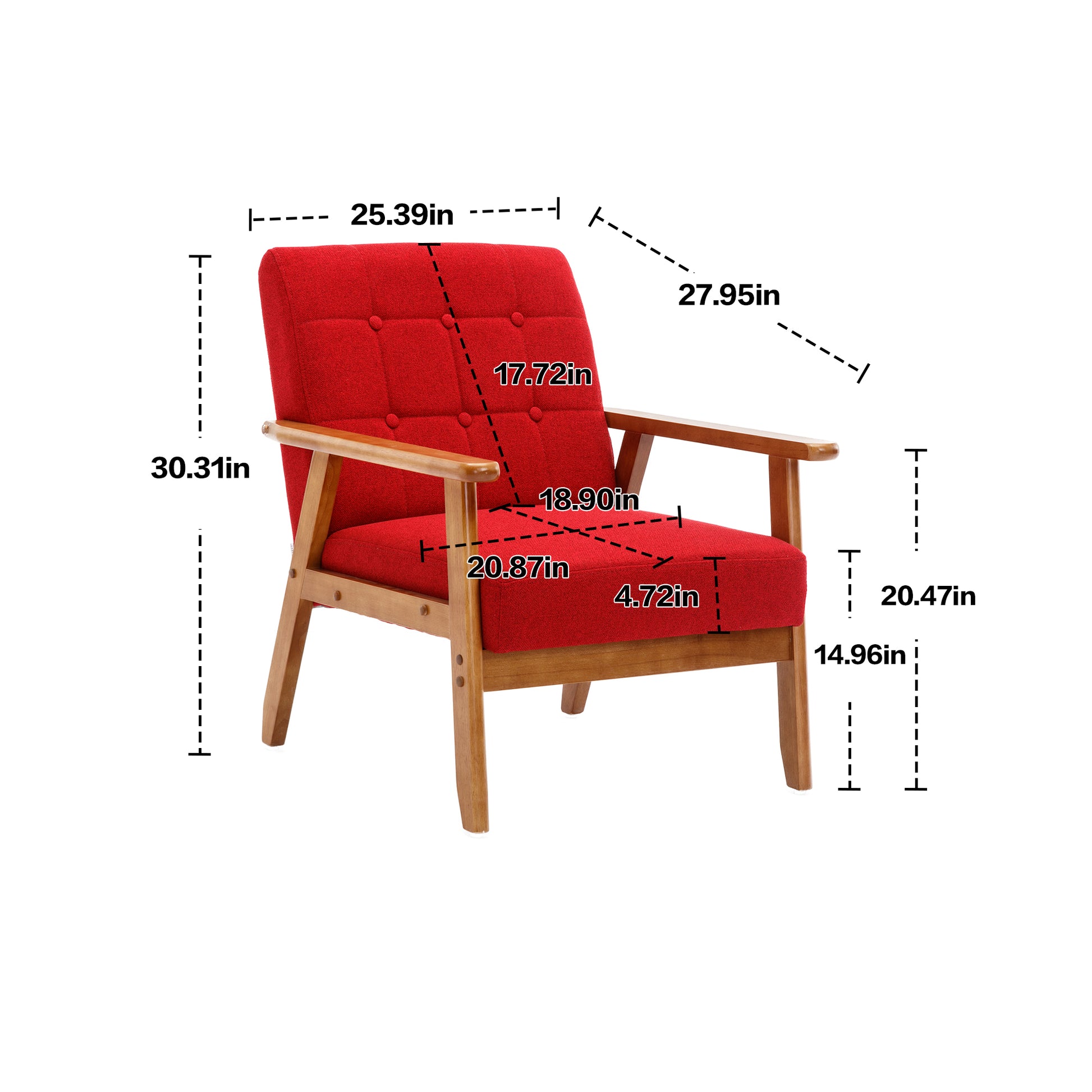 Accent Chairs Set Of 2 With Side Table, Mid Century Modern Accent Chair, Wood And Fabric Armchairs Side Chair, Lounge Reading Comfy Arm Chair For Living Room, Bedroom, Office Red Linen