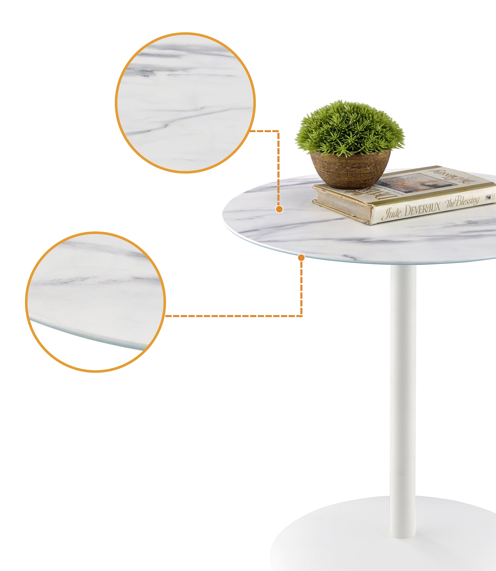 Circa 17.5" End Table With White Marble Textured Top White Glass