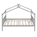 Full Size Wooden House Bed With Twin Size Trundle, Gray Gray Solid Wood