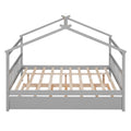Full Size Wooden House Bed With Twin Size Trundle, Gray Gray Solid Wood