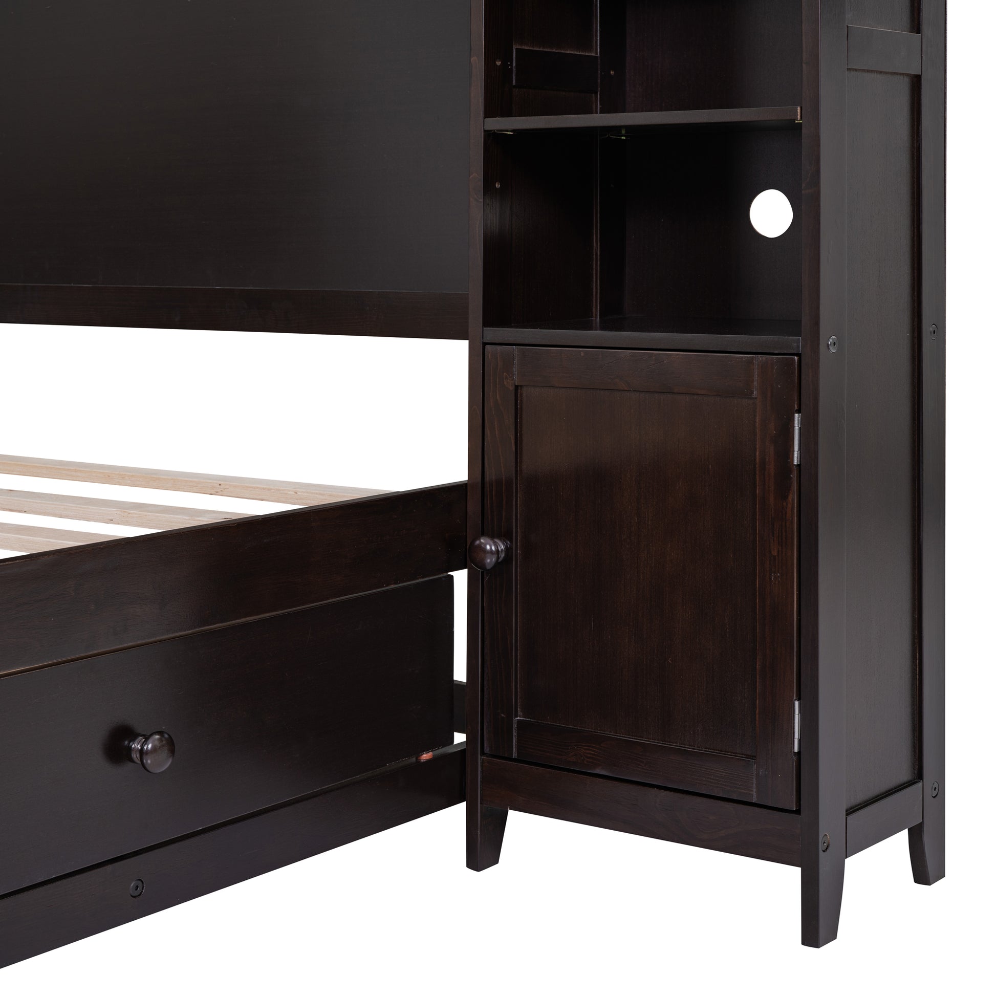 Full Size Wooden Bed With All In One Cabinet And Shelf, Espresso Full Espresso Solid Wood