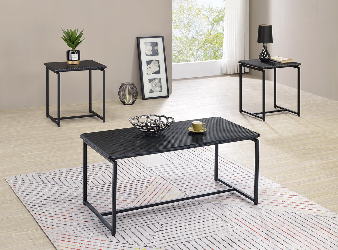 Gt 3 Piece Black Carbon Fiber Wrap Coffee Table And End Table Set Black Mdf