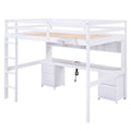 Full Size Loft Bed With Desk, Cabinets, Drawers And Bedside Tray, Charging Station, White White Solid Wood Mdf