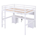 Full Size Loft Bed With Desk, Cabinets, Drawers And Bedside Tray, Charging Station, White White Solid Wood Mdf