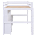 Full Size Loft Bed With Desk, Cabinets, Drawers And Bedside Tray, Charging Station, White White Solid Wood Mdf