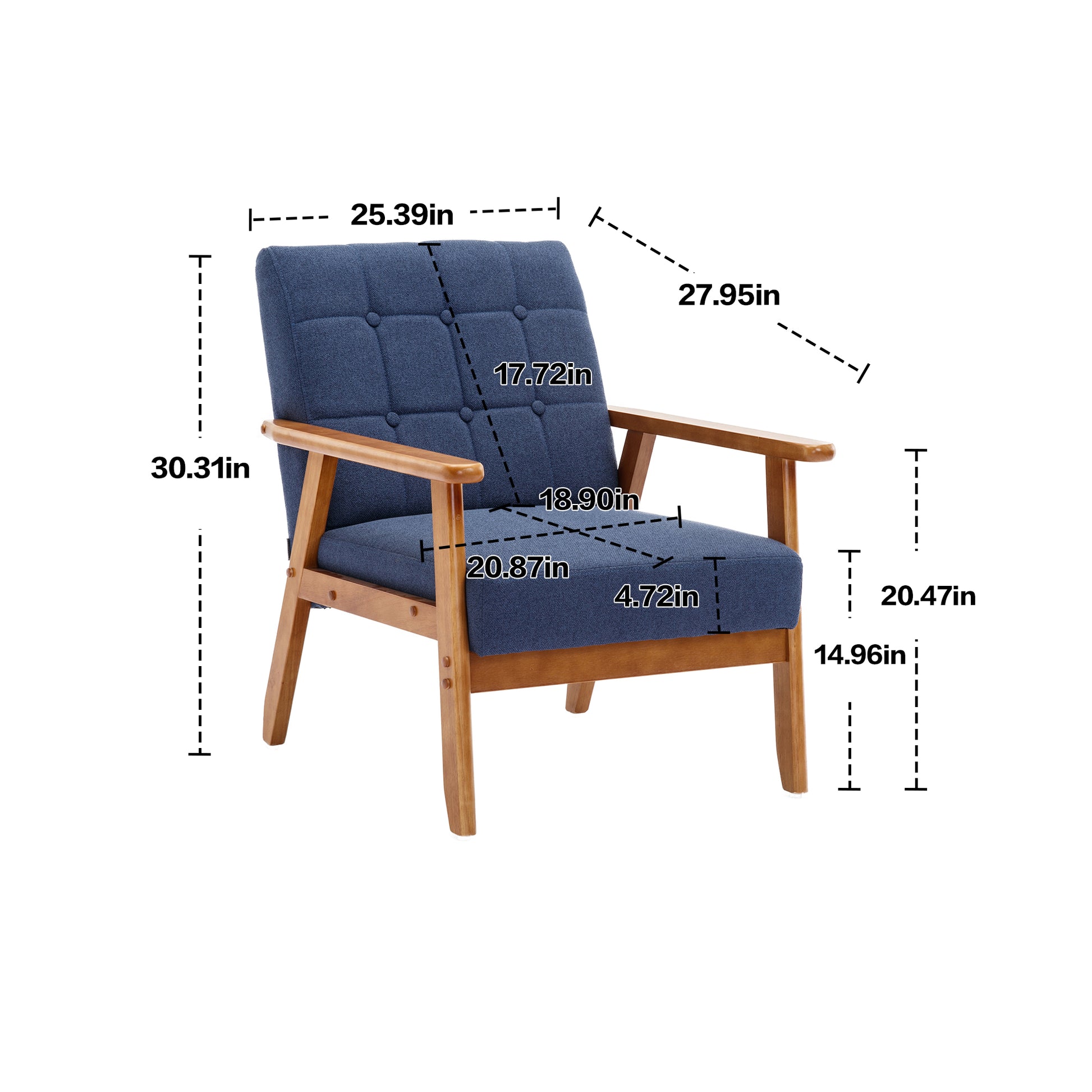 Accent Chairs Set Of 2 With Side Table, Mid Century Modern Accent Chair, Wood And Fabric Armchairs Side Chair, Lounge Reading Comfy Arm Chair For Living Room, Bedroom, Office Navy Linen