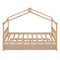 Twin Size Wooden House Bed With Twin Size Trundle, Natural Natural Solid Wood