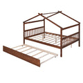 Full Size Wooden House Bed With Twin Size Trundle, Walnut Walnut Solid Wood