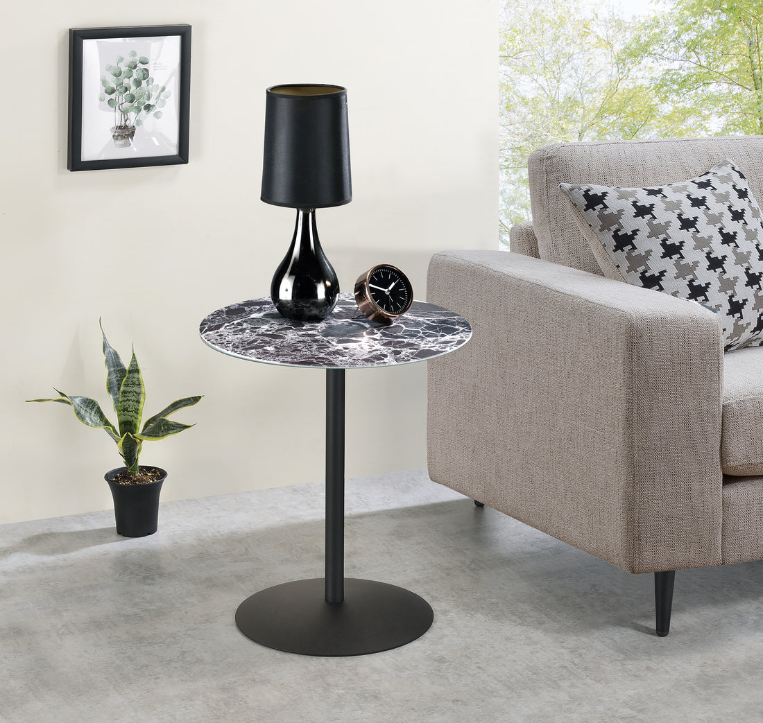 Circa 17.5" End Table With Black Marble Textured Top Black Glass