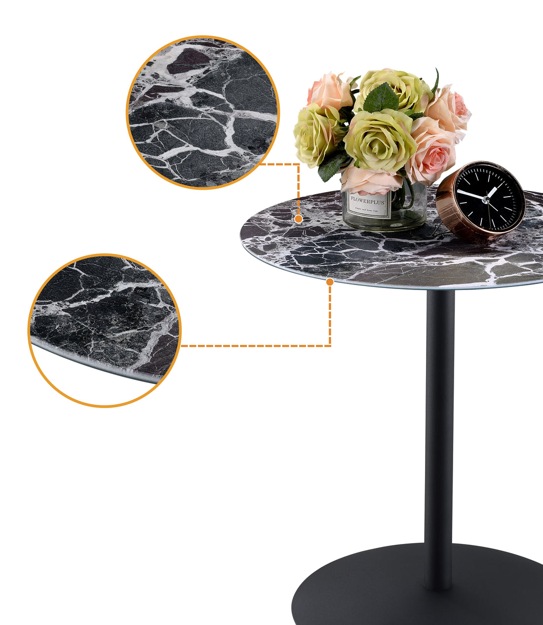 Circa 17.5" End Table With Black Marble Textured Top Black Glass