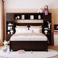 Full Size Wooden Bed With All In One Cabinet And Shelf, Espresso Full Espresso Solid Wood