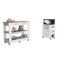 Tournament 6 Shelf 1 Door 3 Drawer 2 Piece Kitchen Set, Kitchen Island And Kitchen Cart White And Light Oak White Mdf