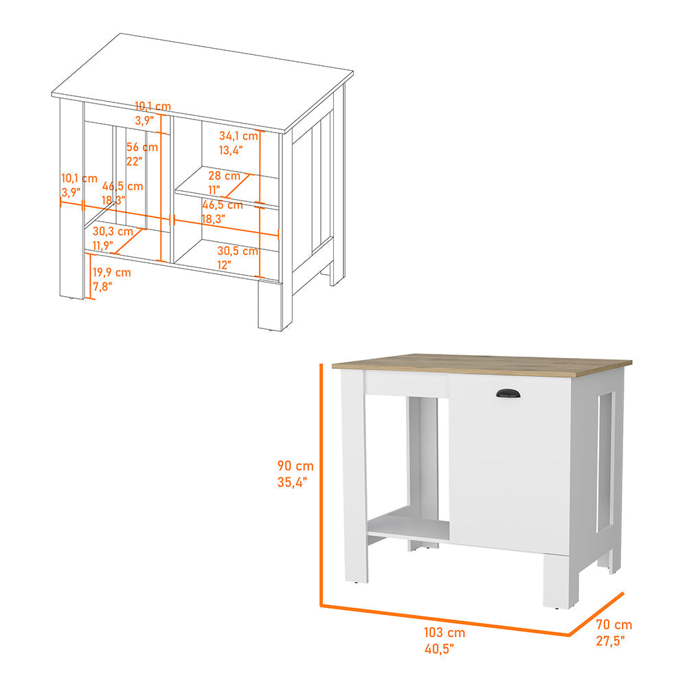 Vancouver 1 Door Kitchen Island With Open Shelf White And Macadamia White Mdf