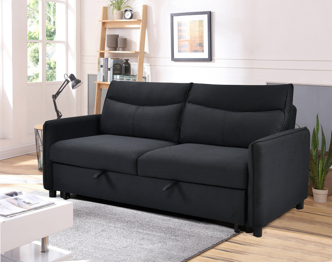 3 In 1 Convertible Sleeper Sofa Bed, Modern Fabric Loveseat Futon Sofa Couch W Pullout Bed, Small Beautiful Seat Lounge Sofa W Reclining Backrest, Furniture For Living Room, Black Black Foam Upholstered