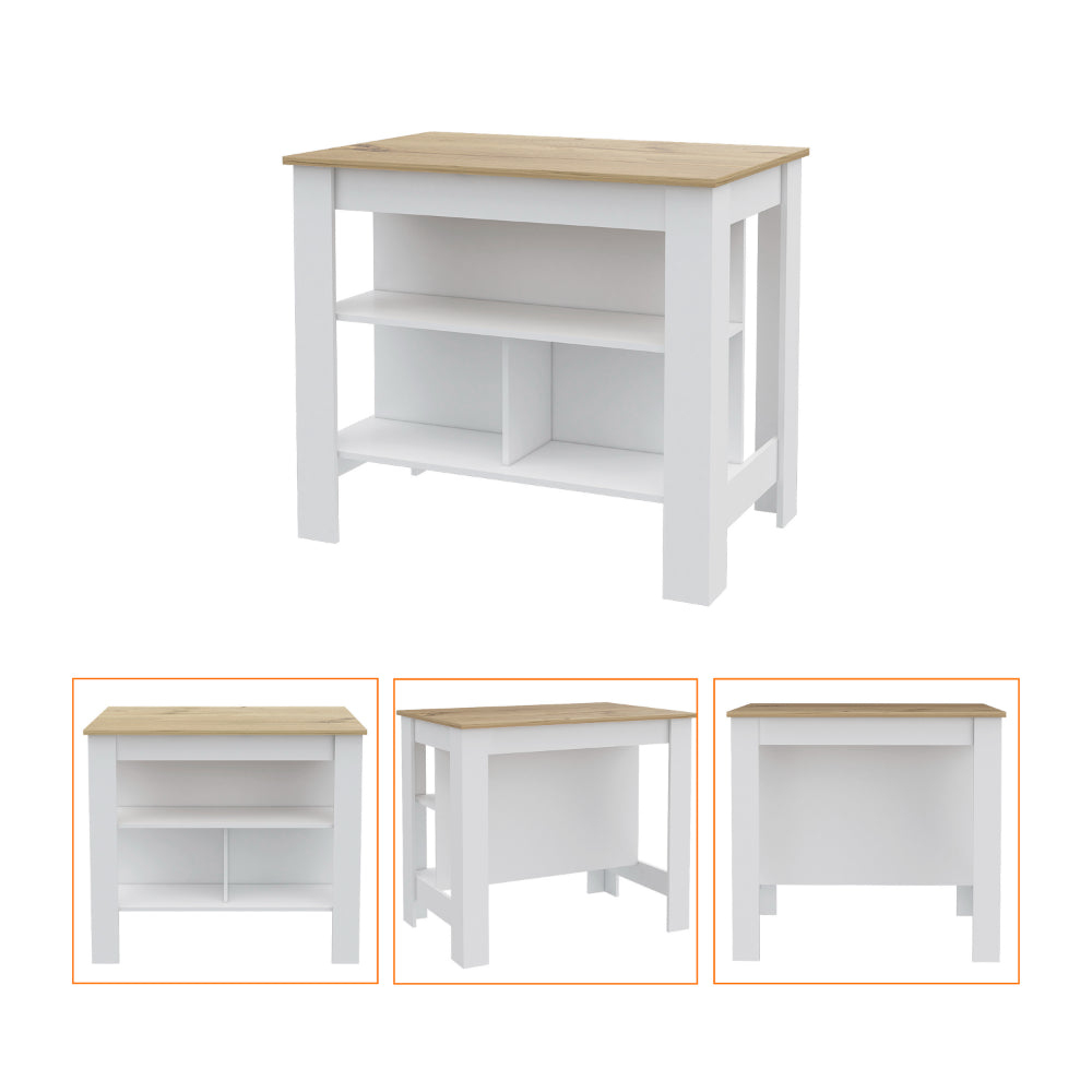 Sierra 7 Shelf 4 Door 2 Piece Kitchen Set, Upper Wall Cabinet And Kitchen Island White And Light Oak White Mdf