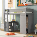 Wood Twin Size Loft Bed With Wardrobes And 2 Drawer Desk With Cabinet, Gray Gray Solid Wood Mdf