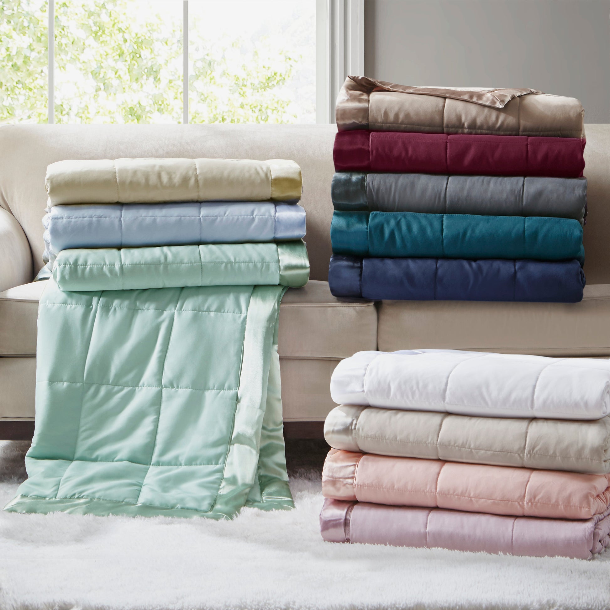 Lightweight Down Alternative Blanket with Satin Trim white-polyester