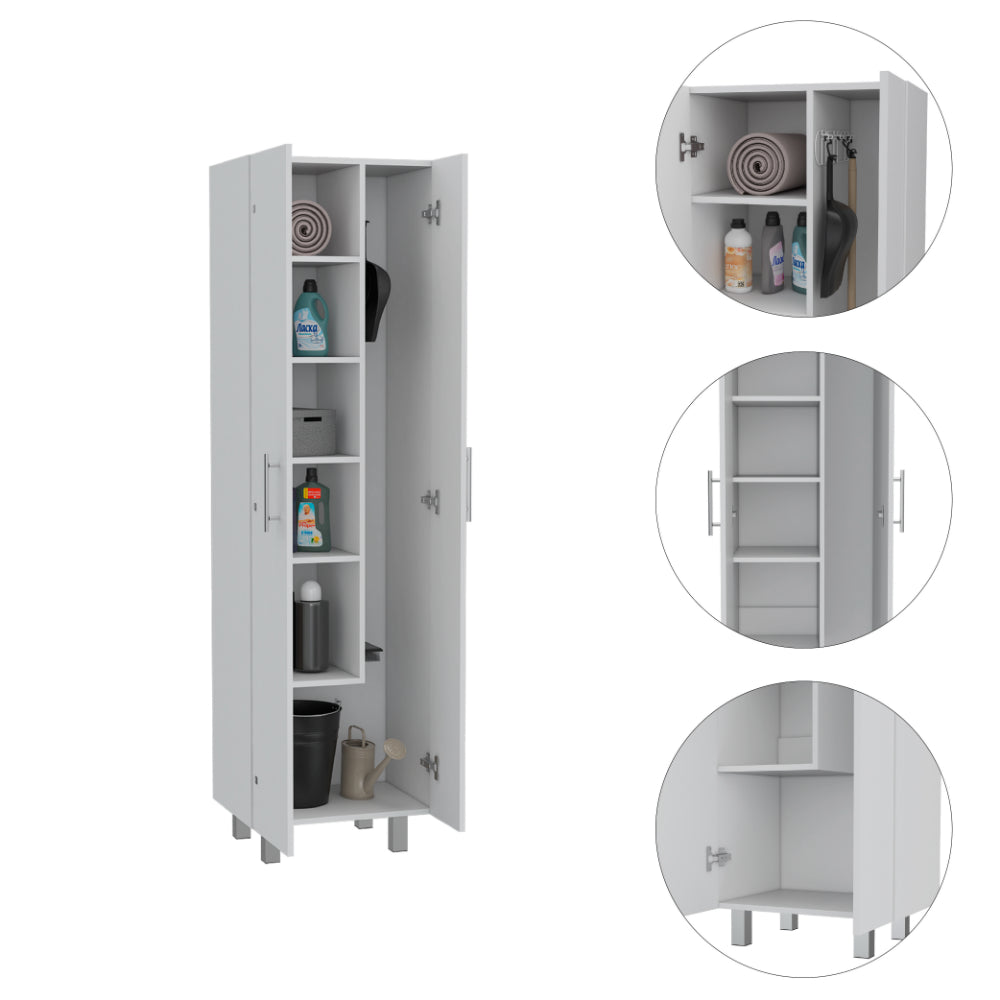 Hayne 9 Shelf 2 Door 2 Piece Kitchen Set, Kitchen Island And Pantry White And Light Oak White Mdf