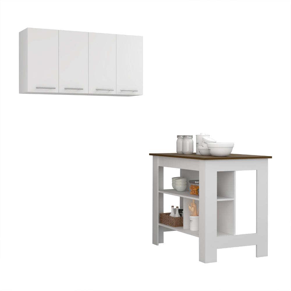 Burlingame 5 Shelf 4 Door 2 Piece Kitchen Set, Kitchen Island And Upper Wall Cabinet White And Walnut White Mdf