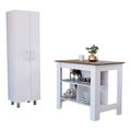 Hayne 9 Shelf 2 Door 2 Piece Kitchen Set, Kitchen Island And Pantry White And Walnut White Mdf