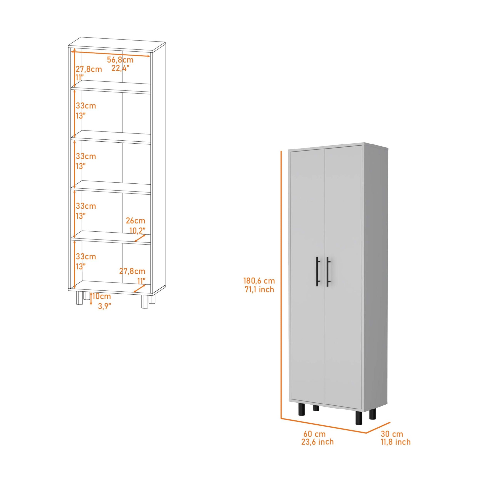 Fagan 2 Door 5 Shelf Kitchen Pantry White White Mdf