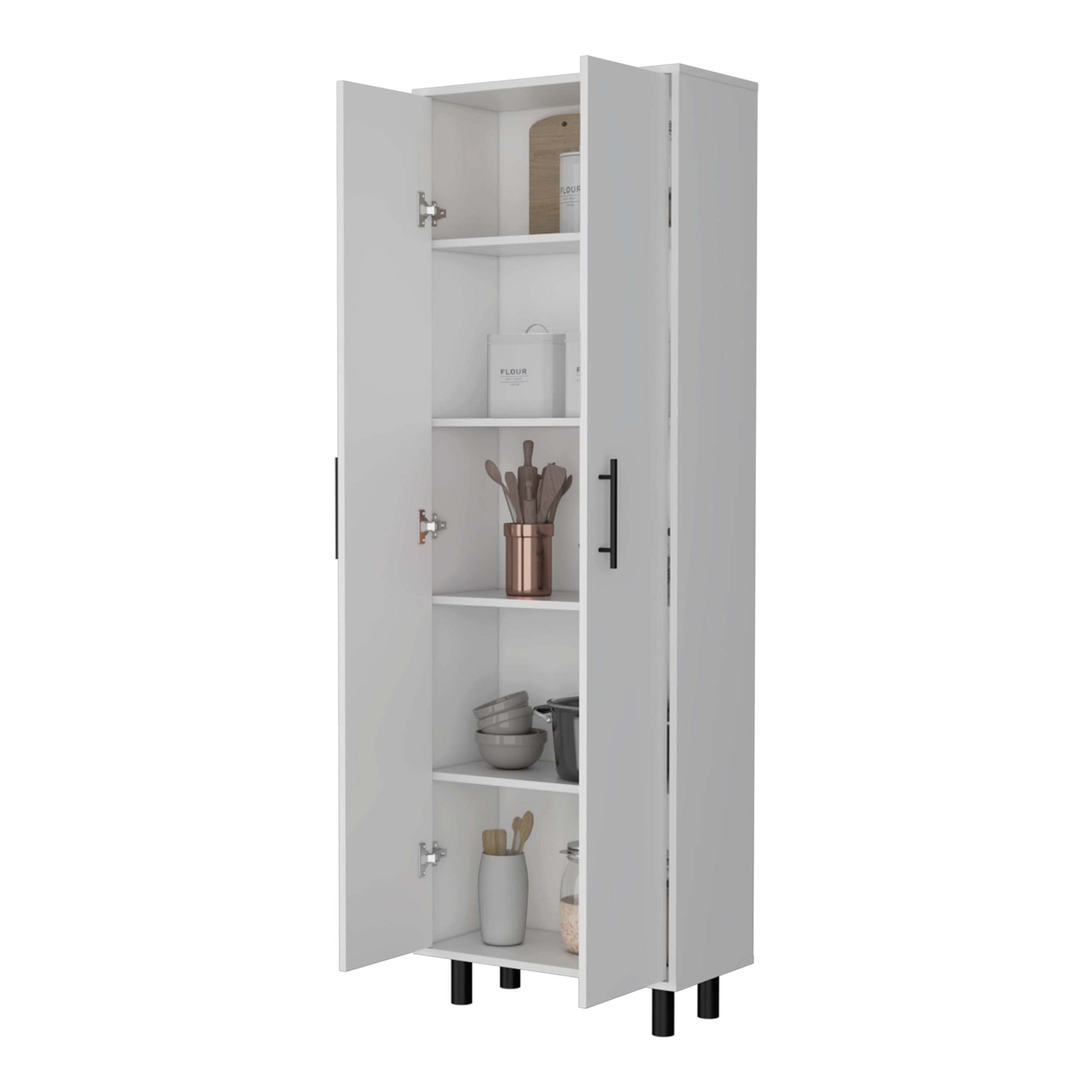 Fagan 2 Door 5 Shelf Kitchen Pantry White White Mdf