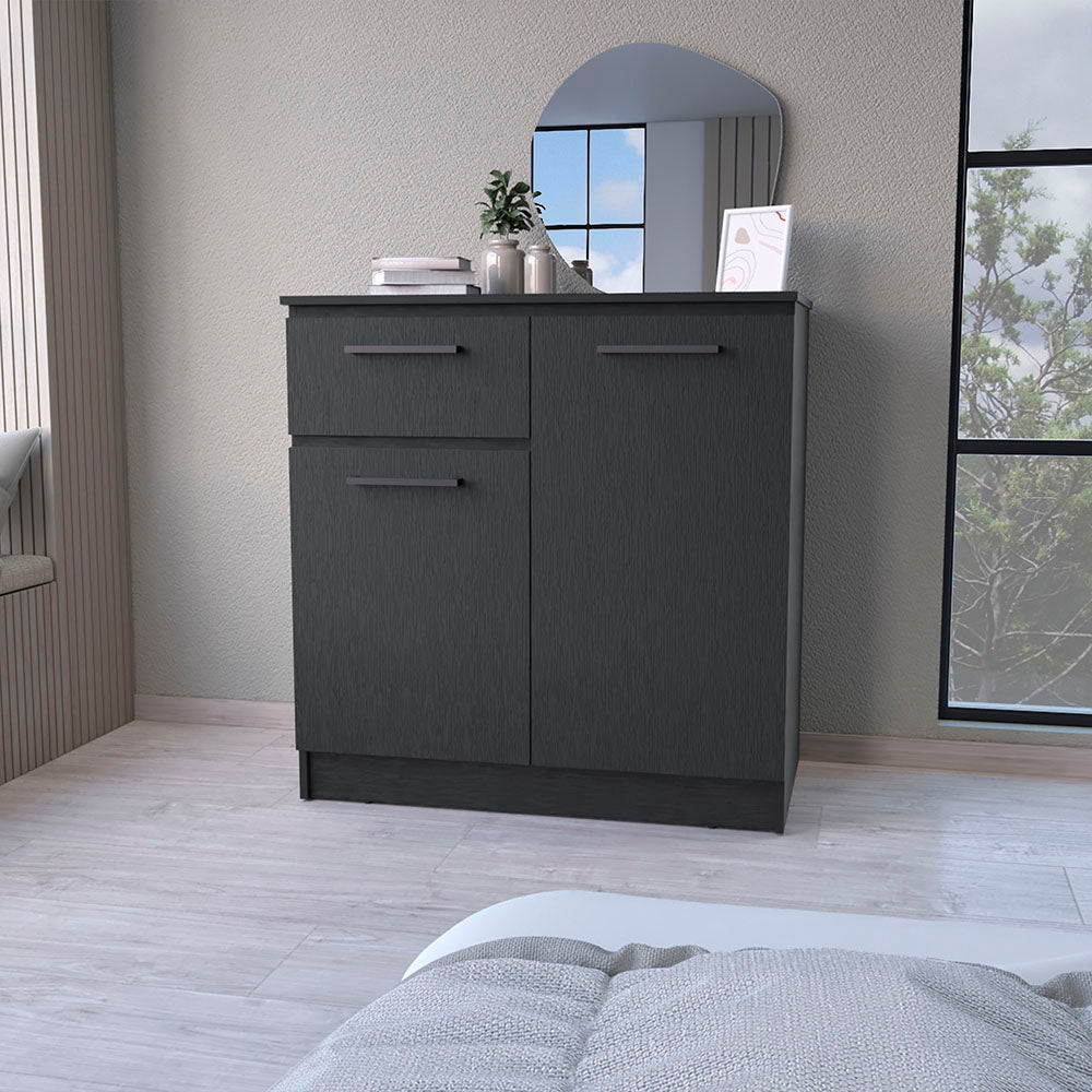 Loonam 2 Door 1 Drawer Dresser Black Black Mdf