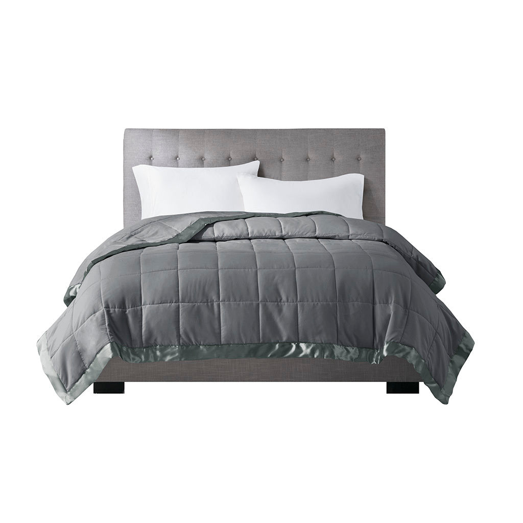 Lightweight Down Alternative Blanket with Satin Trim charcoal-polyester