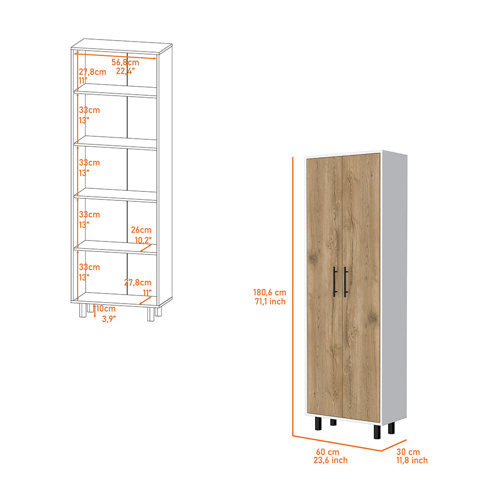 Fagan 2 Door 5 Shelf Kitchen Pantry White And Macadamia White Mdf