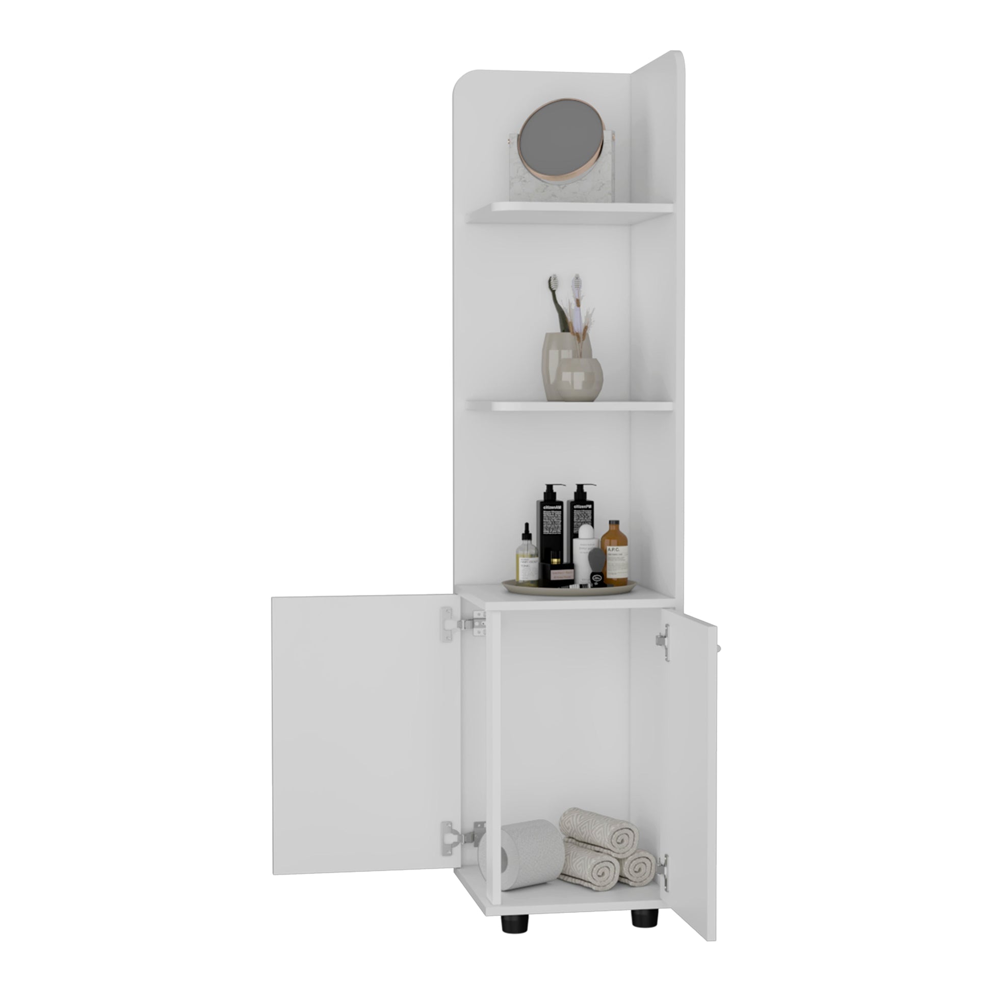 Klay 2 Door 4 Shelf Tall Storage Cabinet White White Mdf