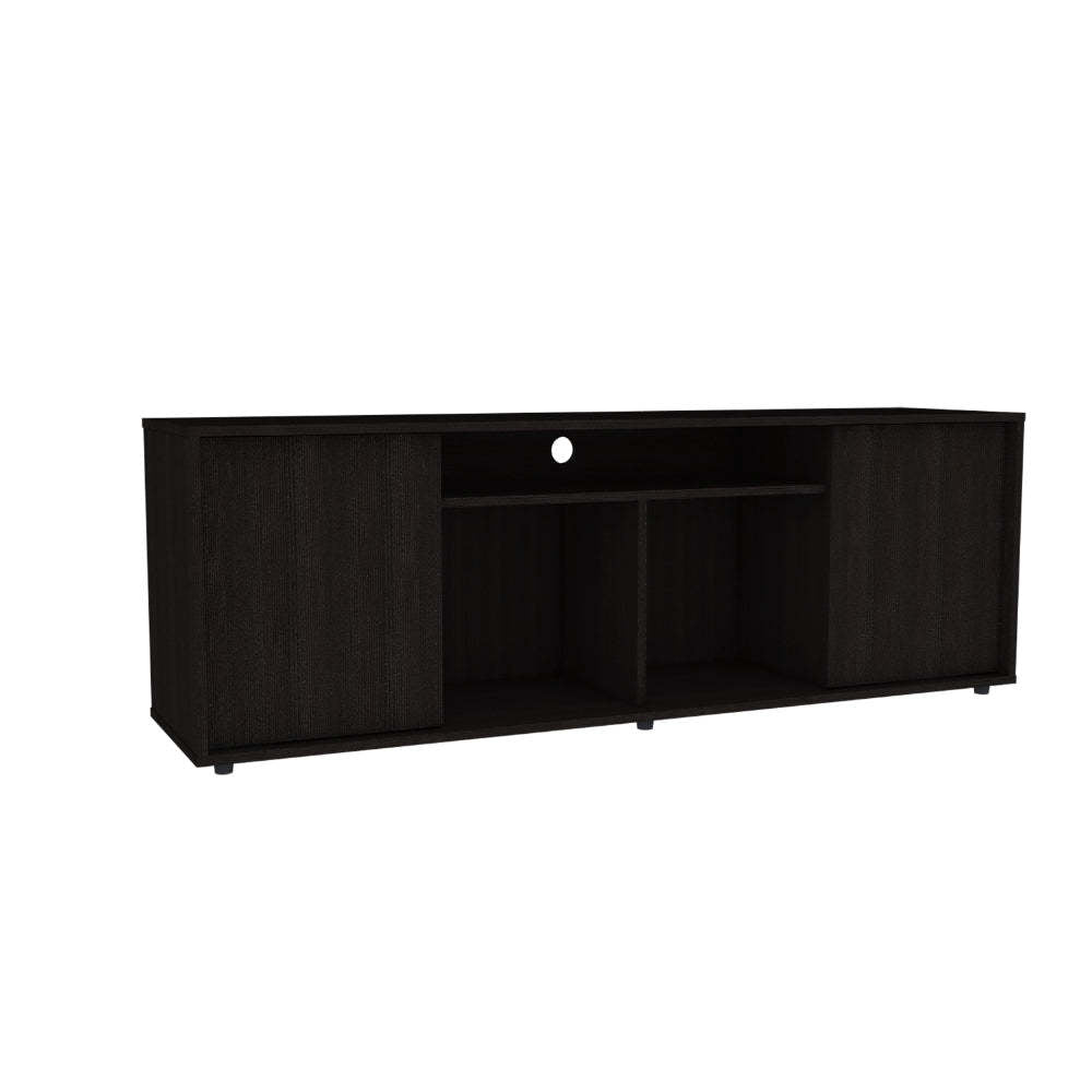 Bernal 2 Door 7 Shelf 2 Piece Living Room Set, Coffee Table And Tv Stand Black Black Mdf