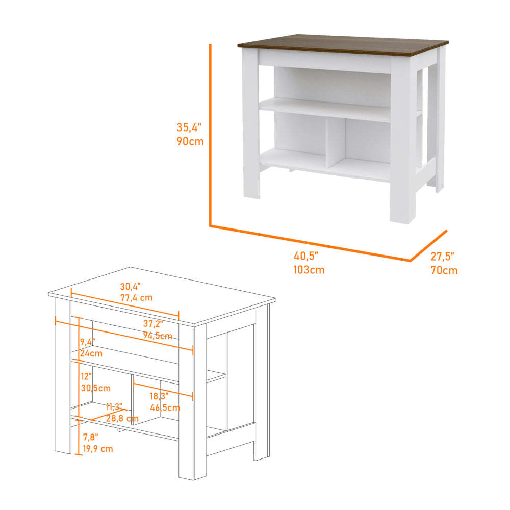 Burlingame 5 Shelf 4 Door 2 Piece Kitchen Set, Kitchen Island And Upper Wall Cabinet White And Walnut White Mdf