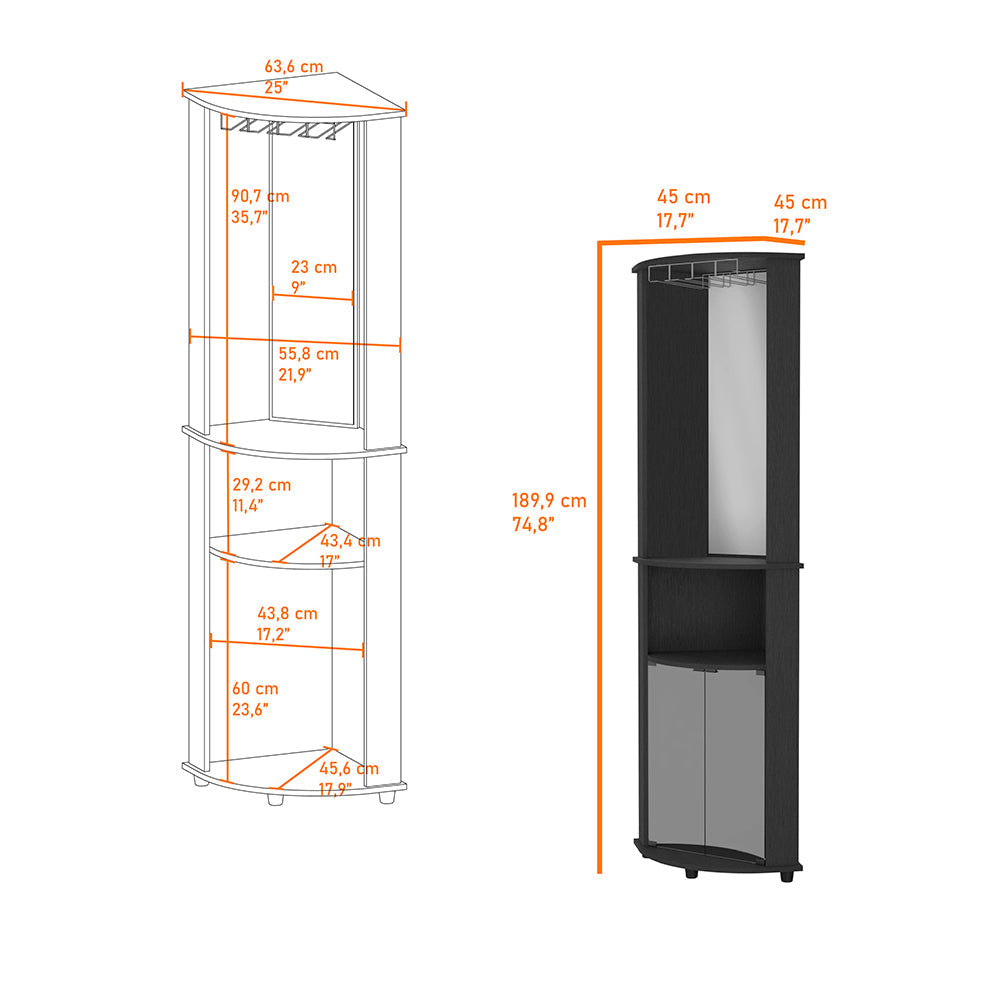 Kempwell 2 Door 2 Shelf Corner Bar Cabinet With Glass Rack Black Black Mdf