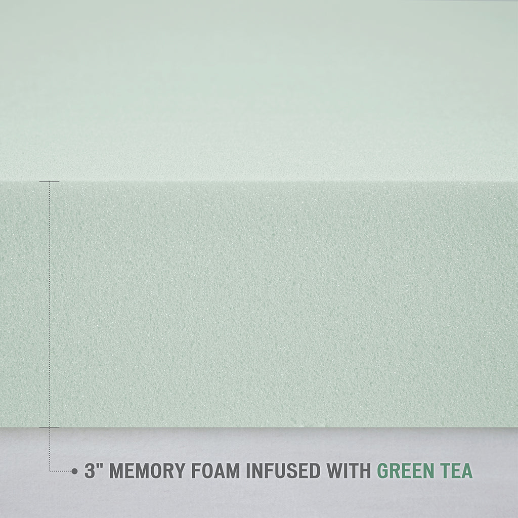3" Green Tea Foam Topper with Cooling Removable Cover green-polyester
