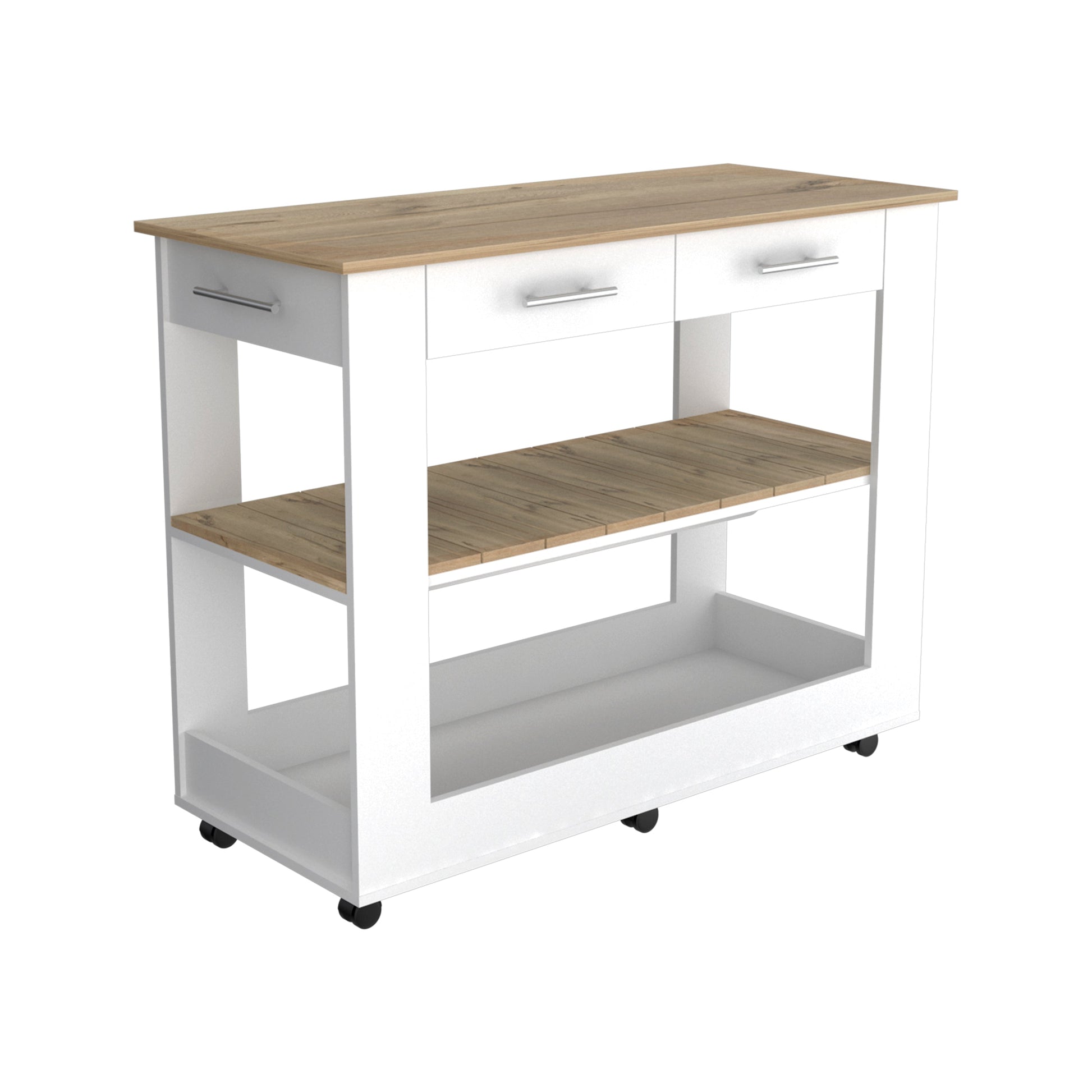 Nadina 4 Door 2 Drawer 2 Piece Kitchen Set, Kitchen Island And Kitchen Pantry White And Light Oak White Mdf