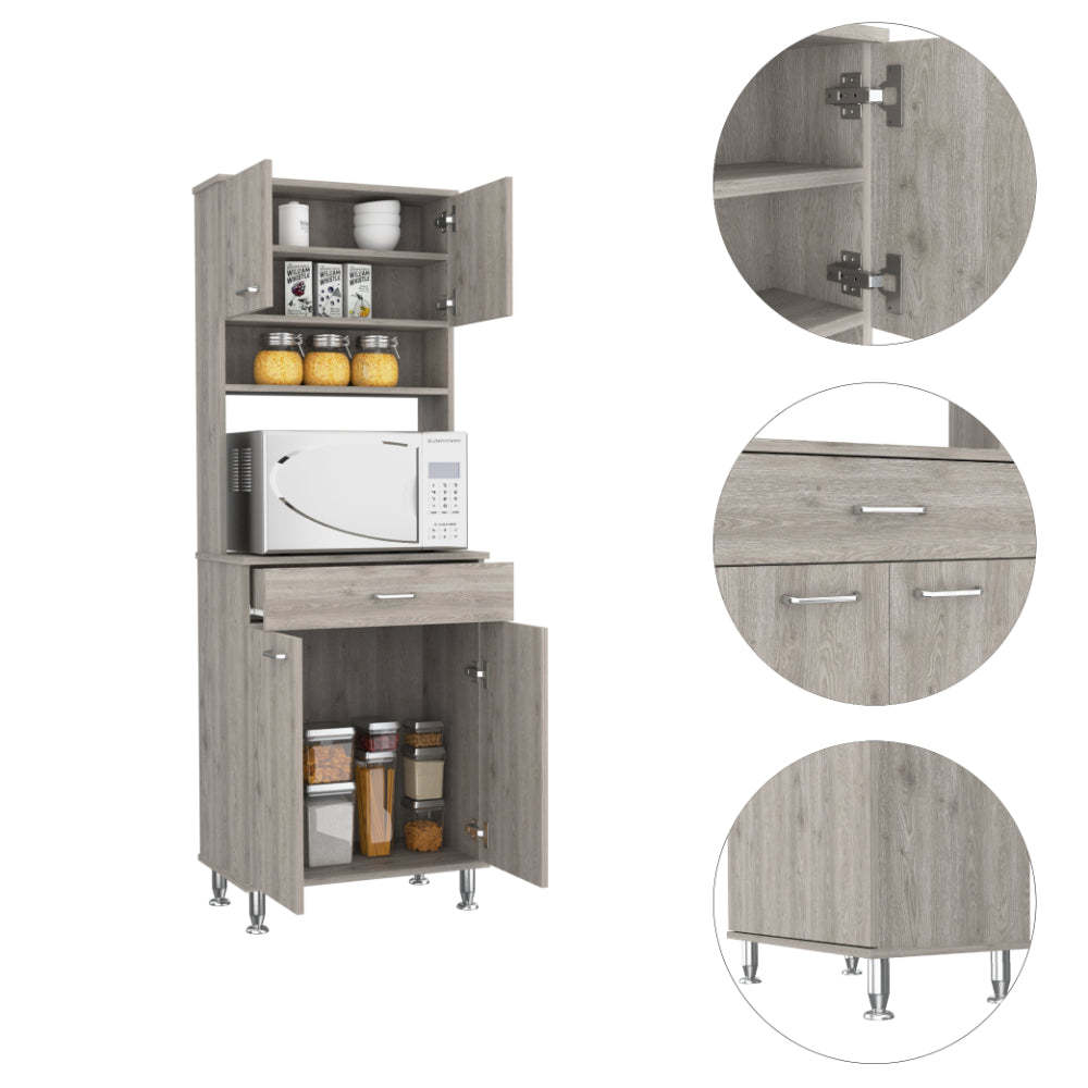 Canyon 4 Door 1 Drawer 2 Piece Kitchen Set, Pantry And Functional Table Light Gray Gray Mdf
