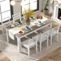 7 Piece Wooden Dining Table Set Mutifunctional Extendable Table With 12