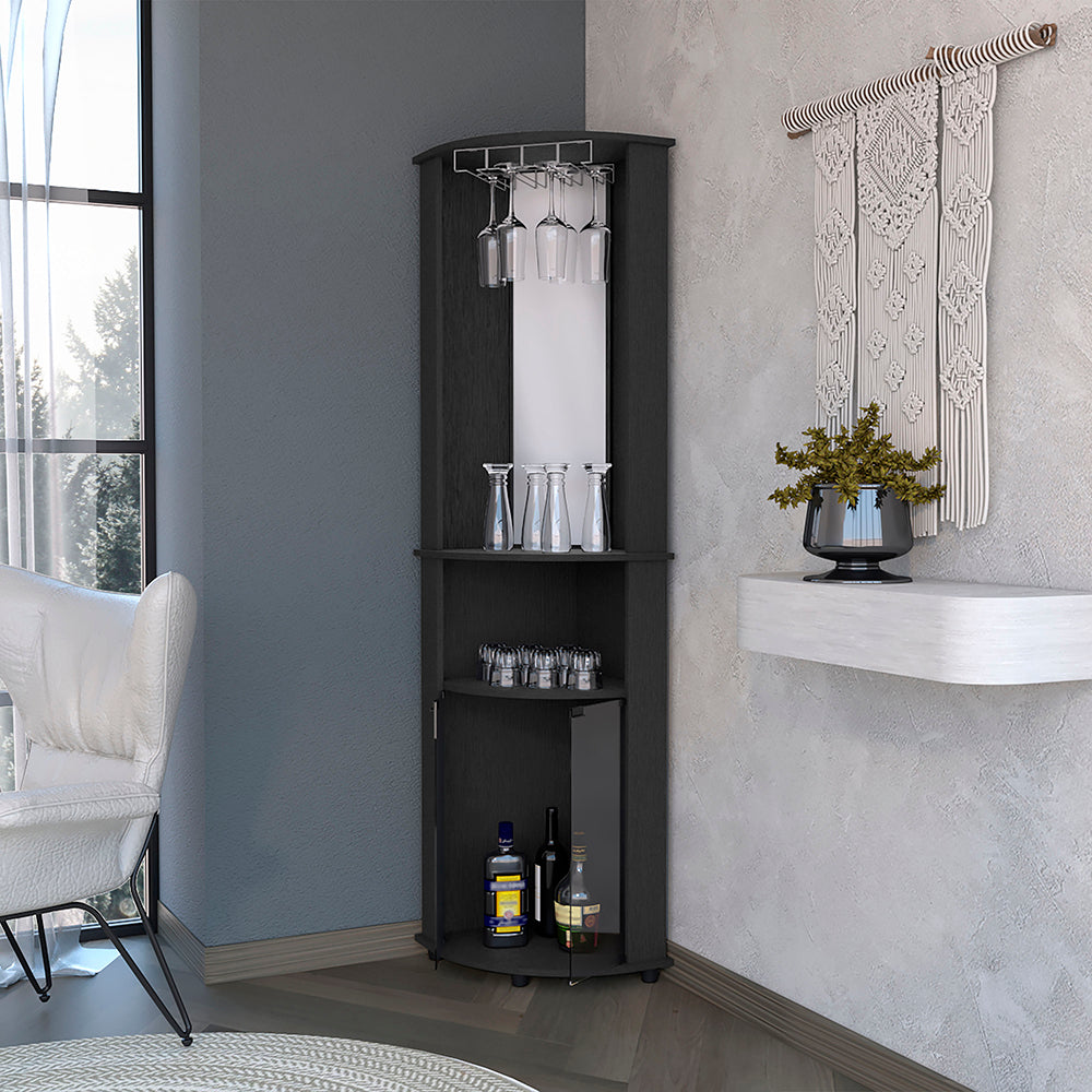 Kempwell 2 Door 2 Shelf Corner Bar Cabinet With Glass Rack Black Black Mdf