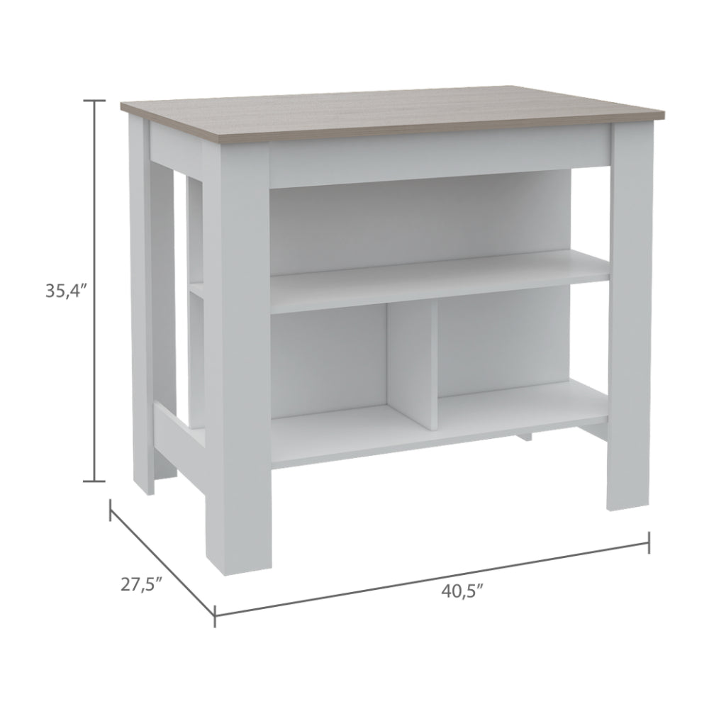 Roblar 8 Shelf 2 Door 2 Piece Kitchen Set, Kitchen Island And Pantry Cabinet White And Light Gray White Mdf