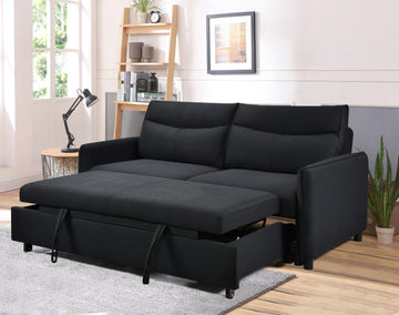 3 In 1 Convertible Sleeper Sofa Bed, Modern Fabric Loveseat Futon Sofa Couch W Pullout Bed, Small Beautiful Seat Lounge Sofa W Reclining Backrest, Furniture For Living Room, Black Black Foam Upholstered