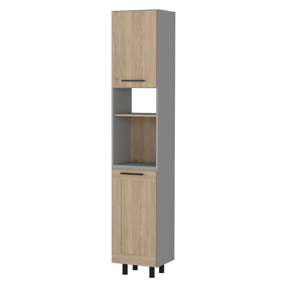 Devoux 2 Door 2 Shelf Kitchen Pantry Light Pine And Gray Brown Mdf