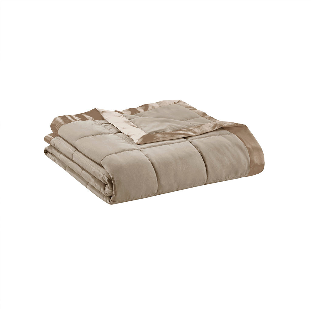 Lightweight Down Alternative Blanket with Satin Trim brown-polyester