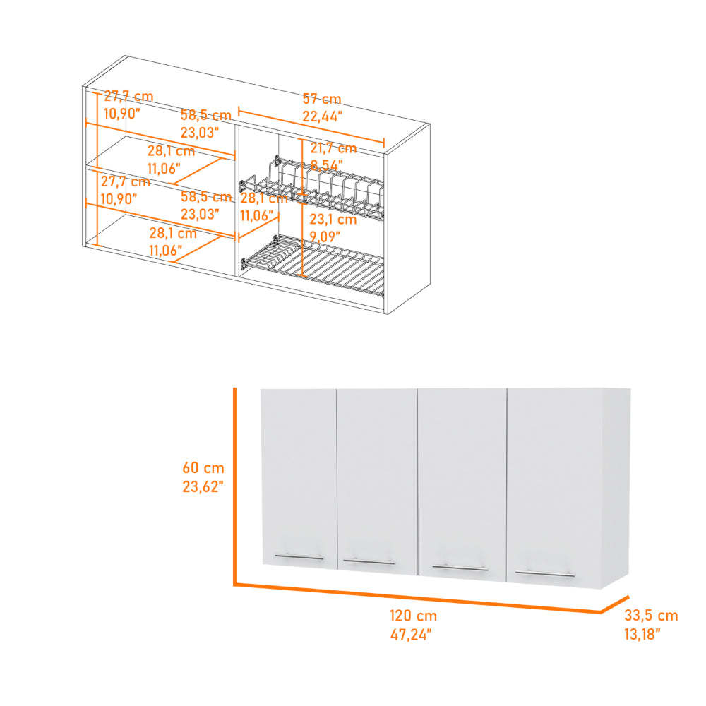 Burlingame 5 Shelf 4 Door 2 Piece Kitchen Set, Kitchen Island And Upper Wall Cabinet White And Walnut White Mdf