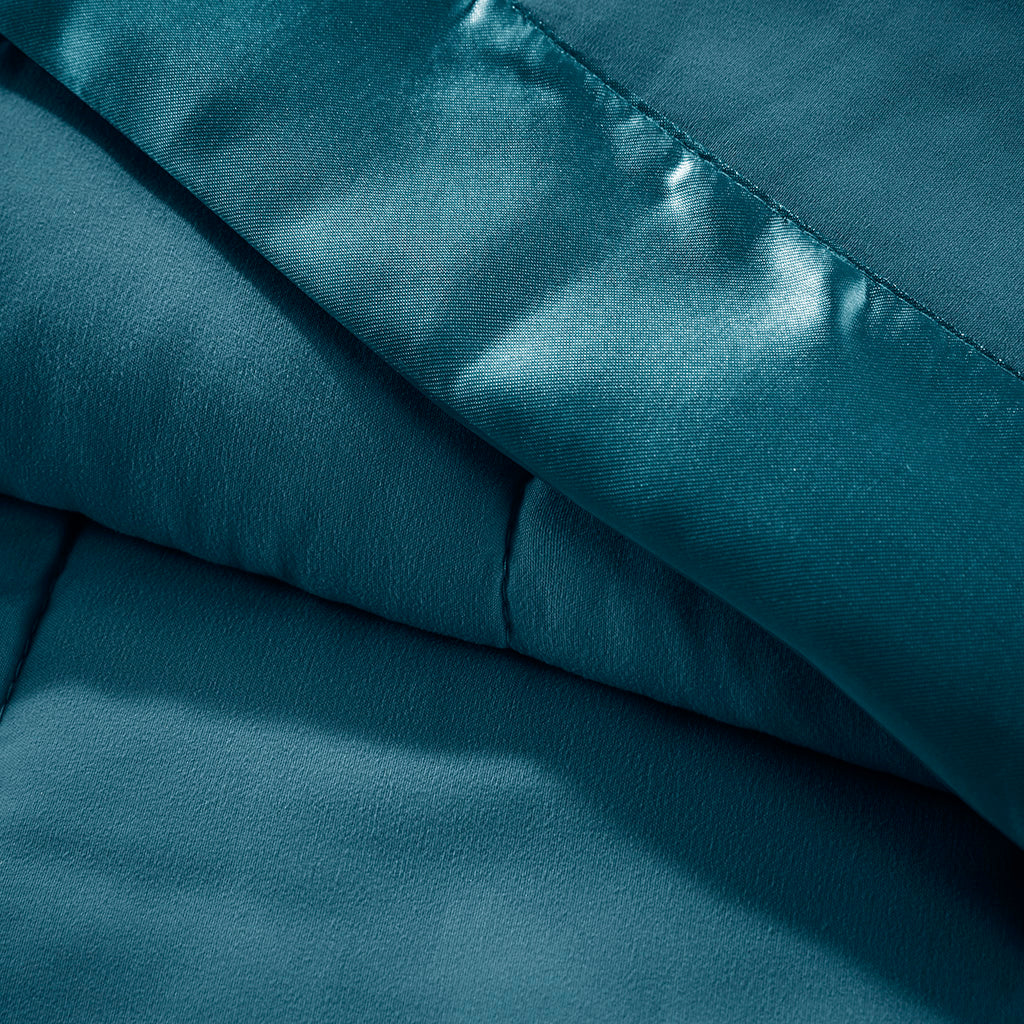 Lightweight Down Alternative Blanket With Satin Trim Teal Polyester