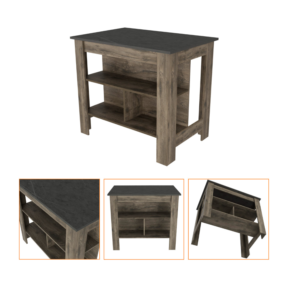 Roblar 8 Shelf 2 Door 2 Piece Kitchen Set, Kitchen Island And Pantry Cabinet Dark Brownand Onyx Brown Mdf