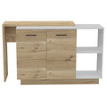 White And Light Oak 4 Shelf 6 Door 2 Piece Kitchen Set, Kitchen Island And Upper Wall Cabinet White Mdf