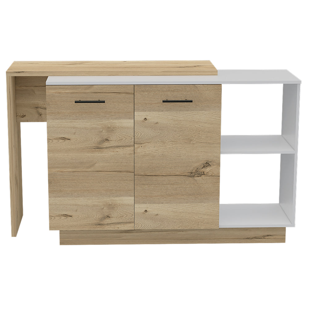White And Light Oak 4 Shelf 6 Door 2 Piece Kitchen Set, Kitchen Island And Upper Wall Cabinet White Mdf