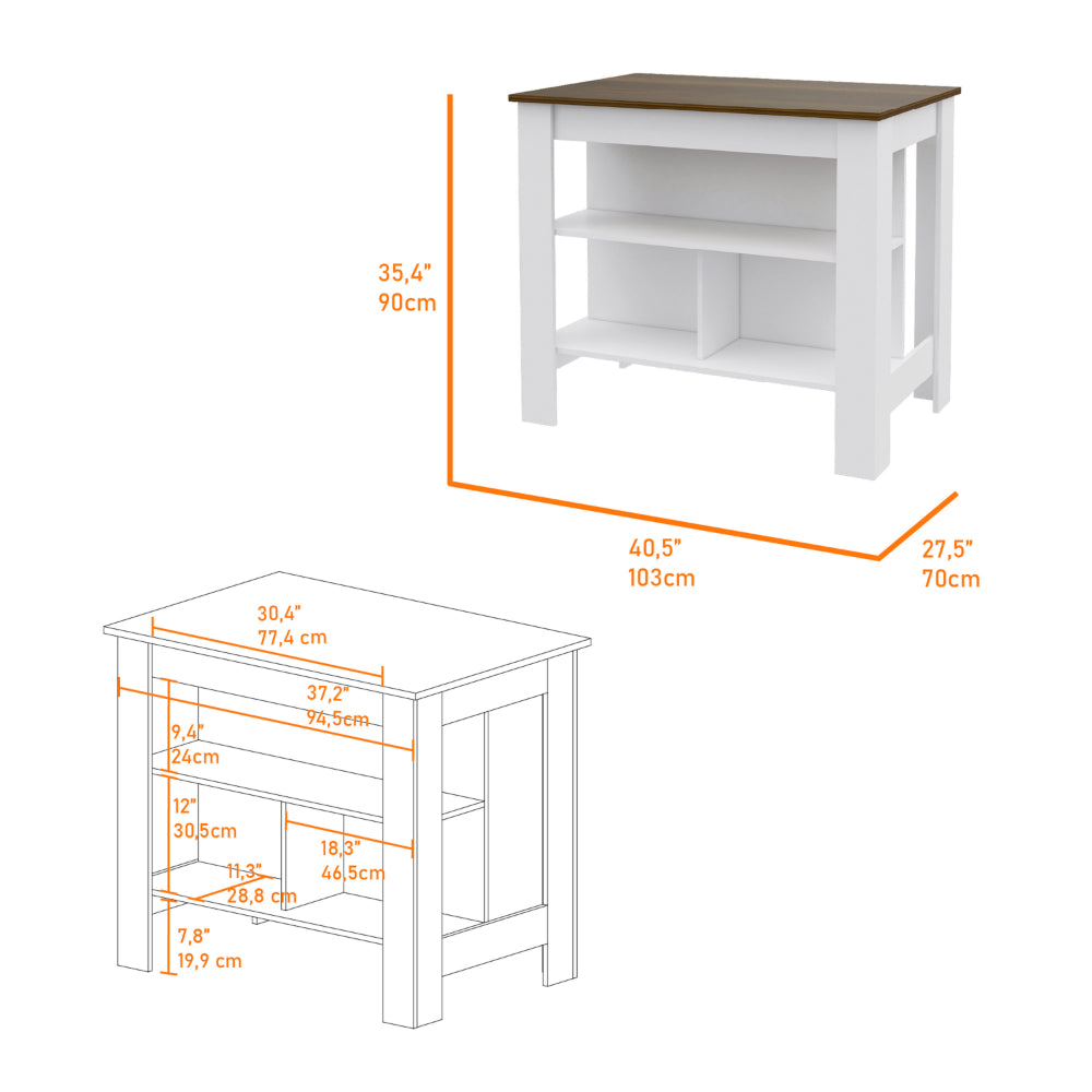 Ralston 7 Shelf 4 Door 2 Piece Kitchen Set, Kitchen Island And Pantry Cabinet White And Walnut White Mdf