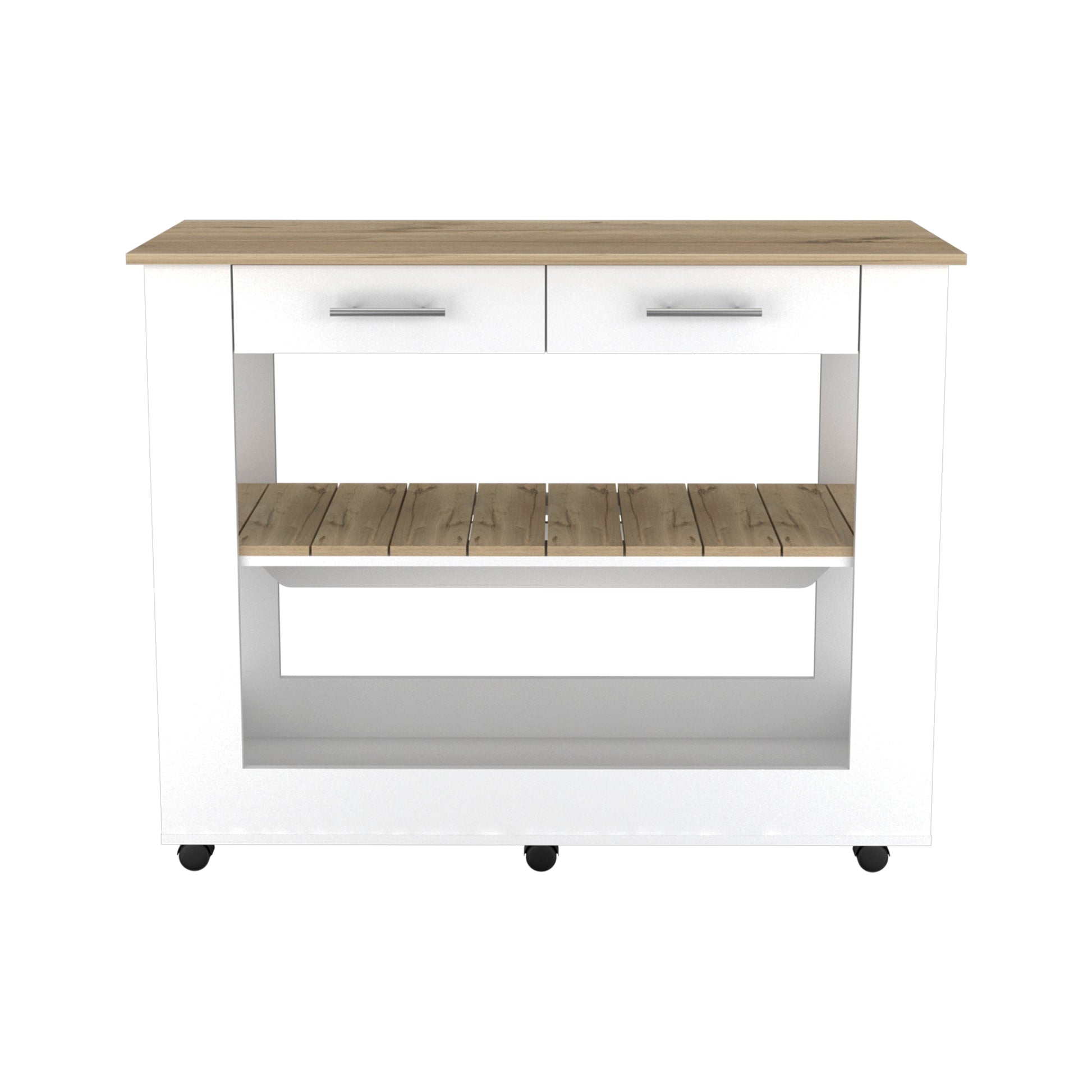 Nadina 4 Door 2 Drawer 2 Piece Kitchen Set, Kitchen Island And Kitchen Pantry White And Light Oak White Mdf