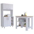 Ralston 7 Shelf 4 Door 2 Piece Kitchen Set, Kitchen Island And Pantry Cabinet White And Light Oak White Mdf